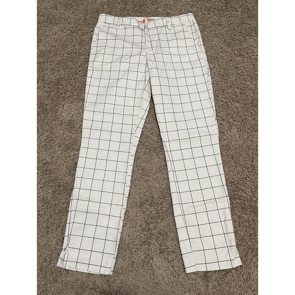 Joe Fresh Pants Womens Size 2 White Black Windowpane Grid Ankle Slim Fit